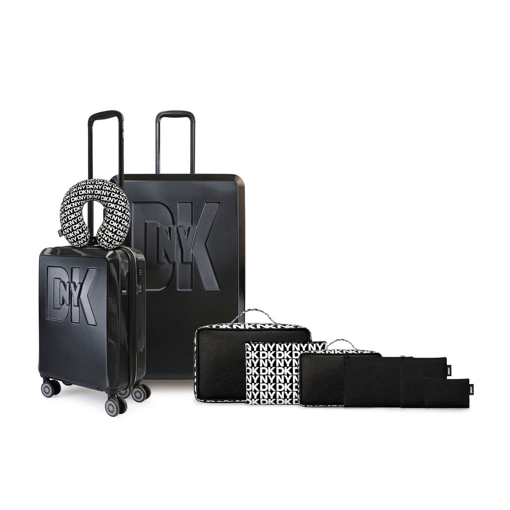 Pack 2 Maleta S+L Soho negra + Almohada + 6 organizadores de viaje DKNY