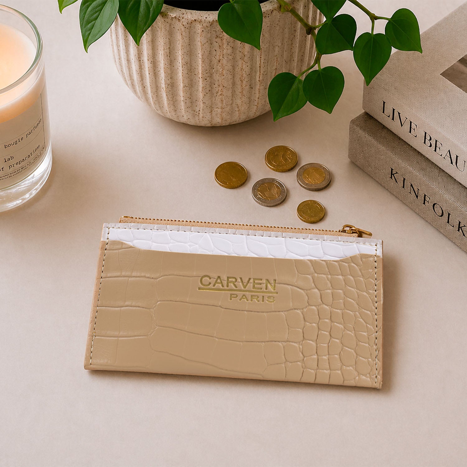Billetera tarjetero mujer con monedero Zoe Carven beige