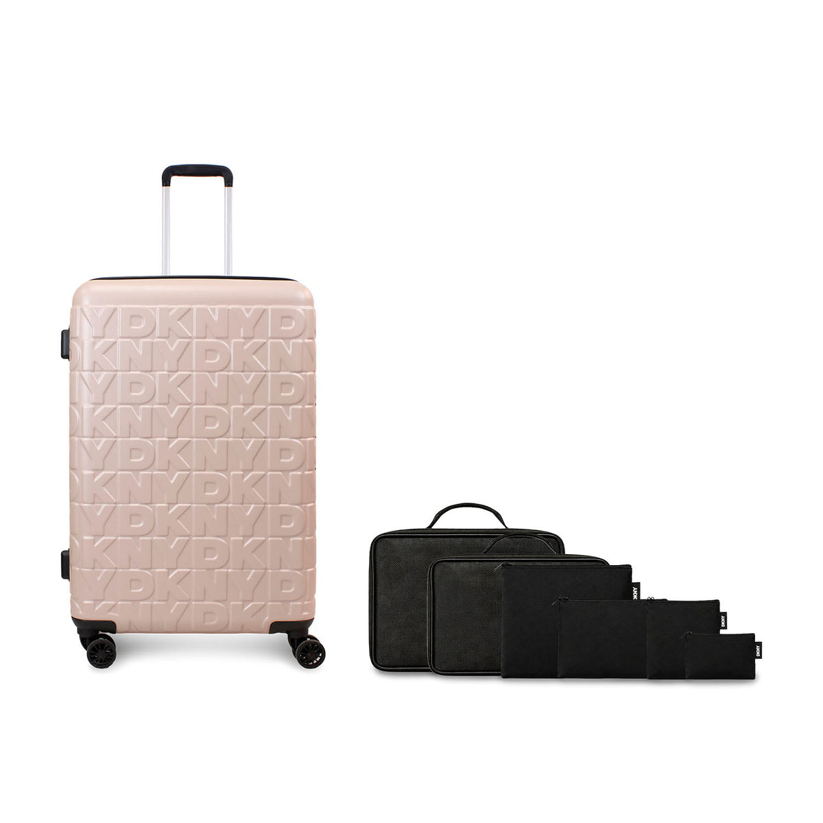 Pack Maleta Grande Meghan rosada + Set Organizadores de Viaje DKNY negro