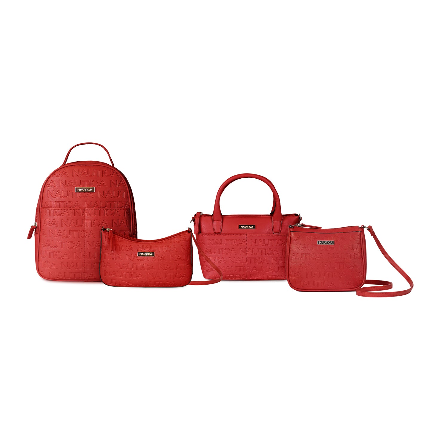 Pack de 4 Mochila + bandolera + Cartera + Bolso tipo cartera rojo