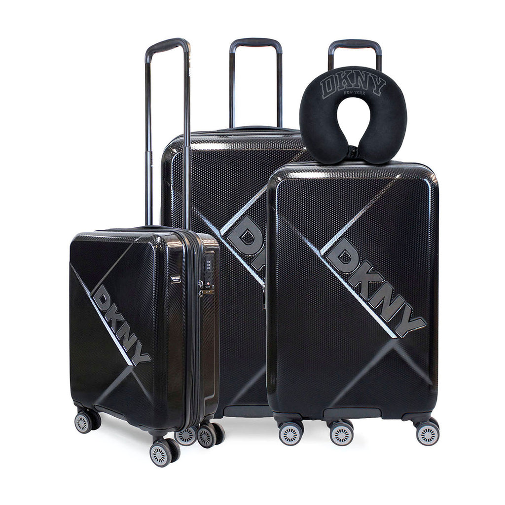 Set 3 Maletas DKNY Your Call negra + Almohada Memory Foam Varsity