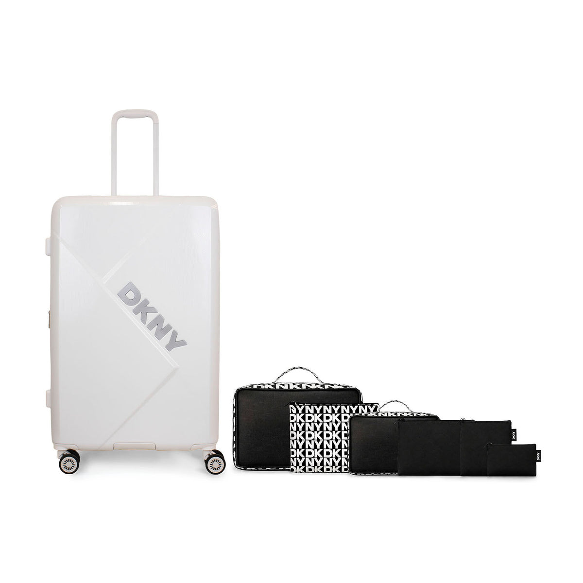 Pack Maleta Grande DKNY Your Call blanca + 6 organizadores de viaje