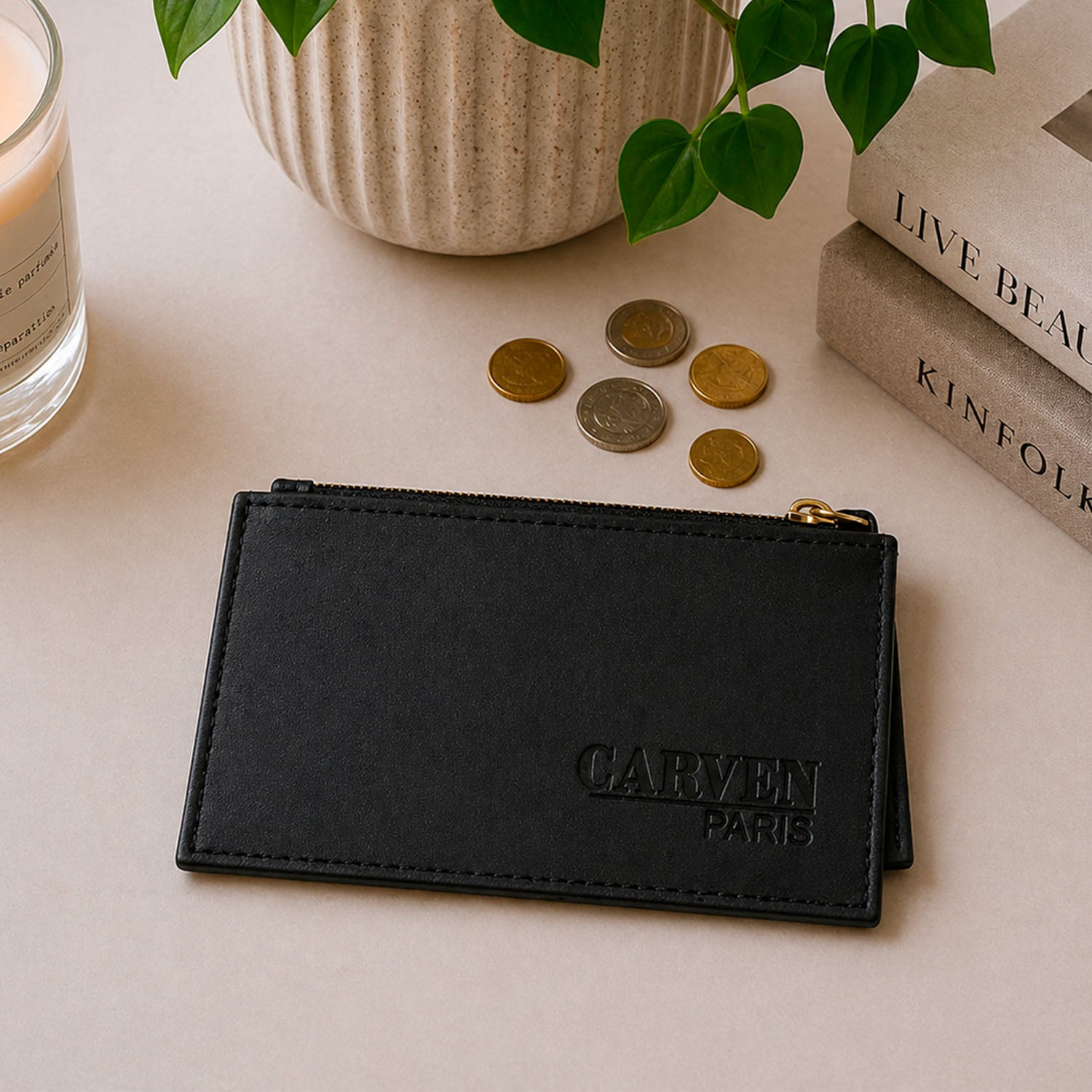 Tarjetero billetera mujer con monedero Suny negro Carven Paris