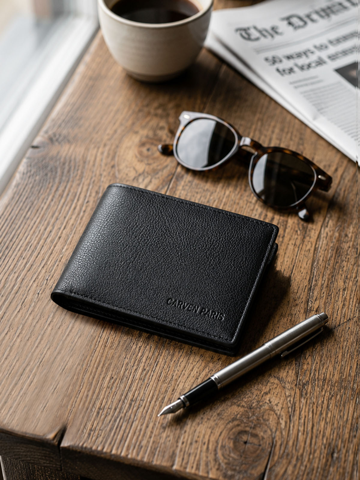 Billetera hombre Bruno café oscuro con monedero Carven Paris