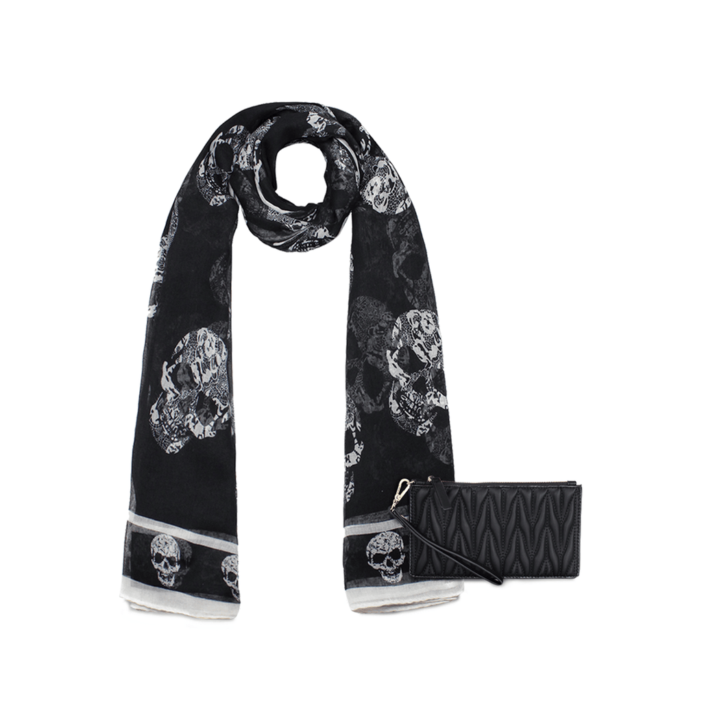 Pack Billetera Abella negra + Pañuelo Oni beige