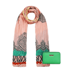 Pack Billetera Trifold + Pañuelo Alcala coral verde