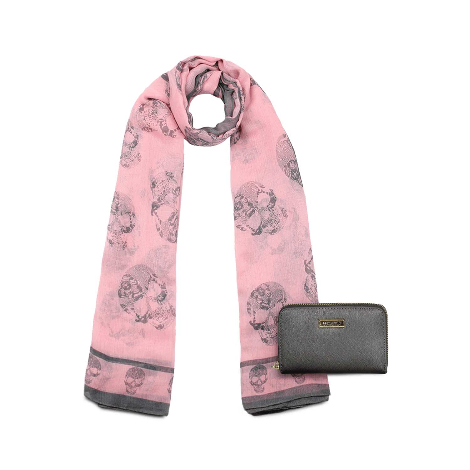 Pack Billetera Trifold + Pañuelo Oni pink gris oscuro