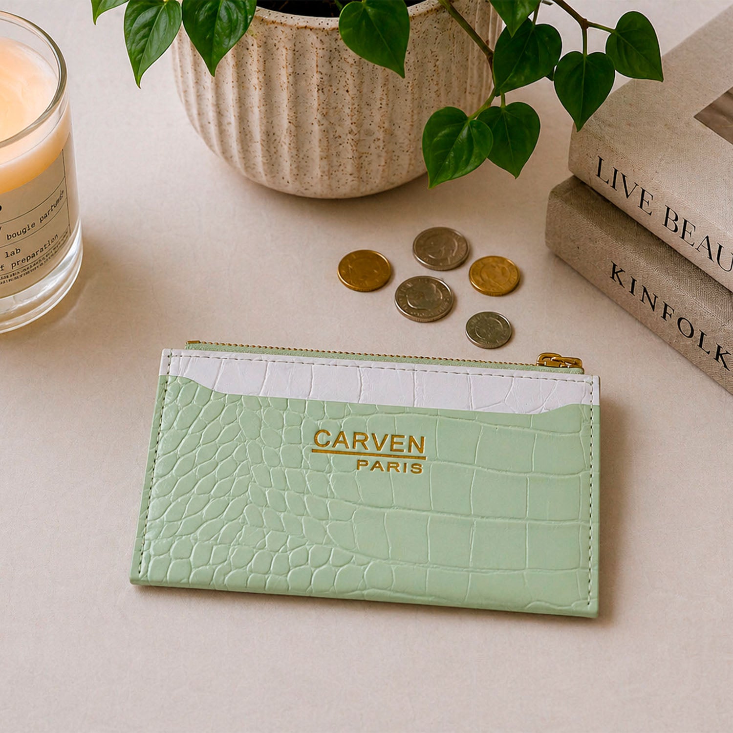 Billetera tarjetero mujer con monedero Zoe Carven verde