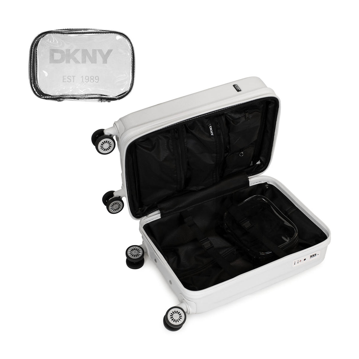 Set 3 Maletas DKNY Your Call blanca + Almohada fucsia + 6 organizadores