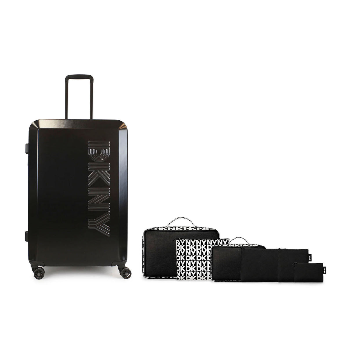 Pack Maleta Grande DKNY Beveled negra + Organizador de viaje 6 Piezas