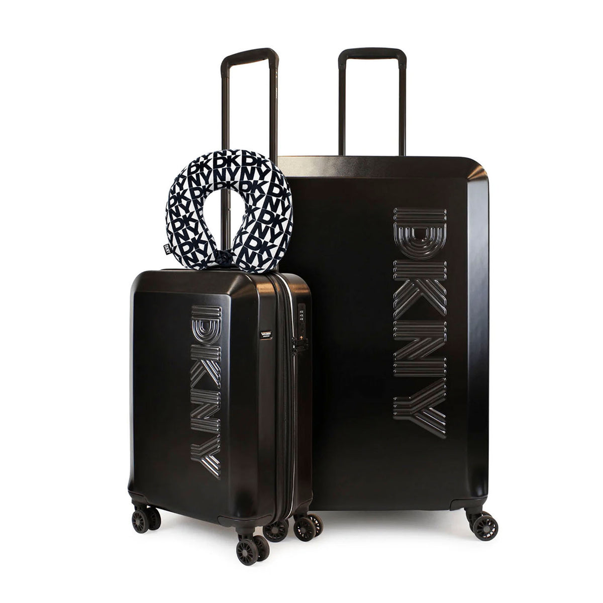 Pack 2 Maletas DKNY Beveled S+L negra + Almohada de Viaje Memory Foam