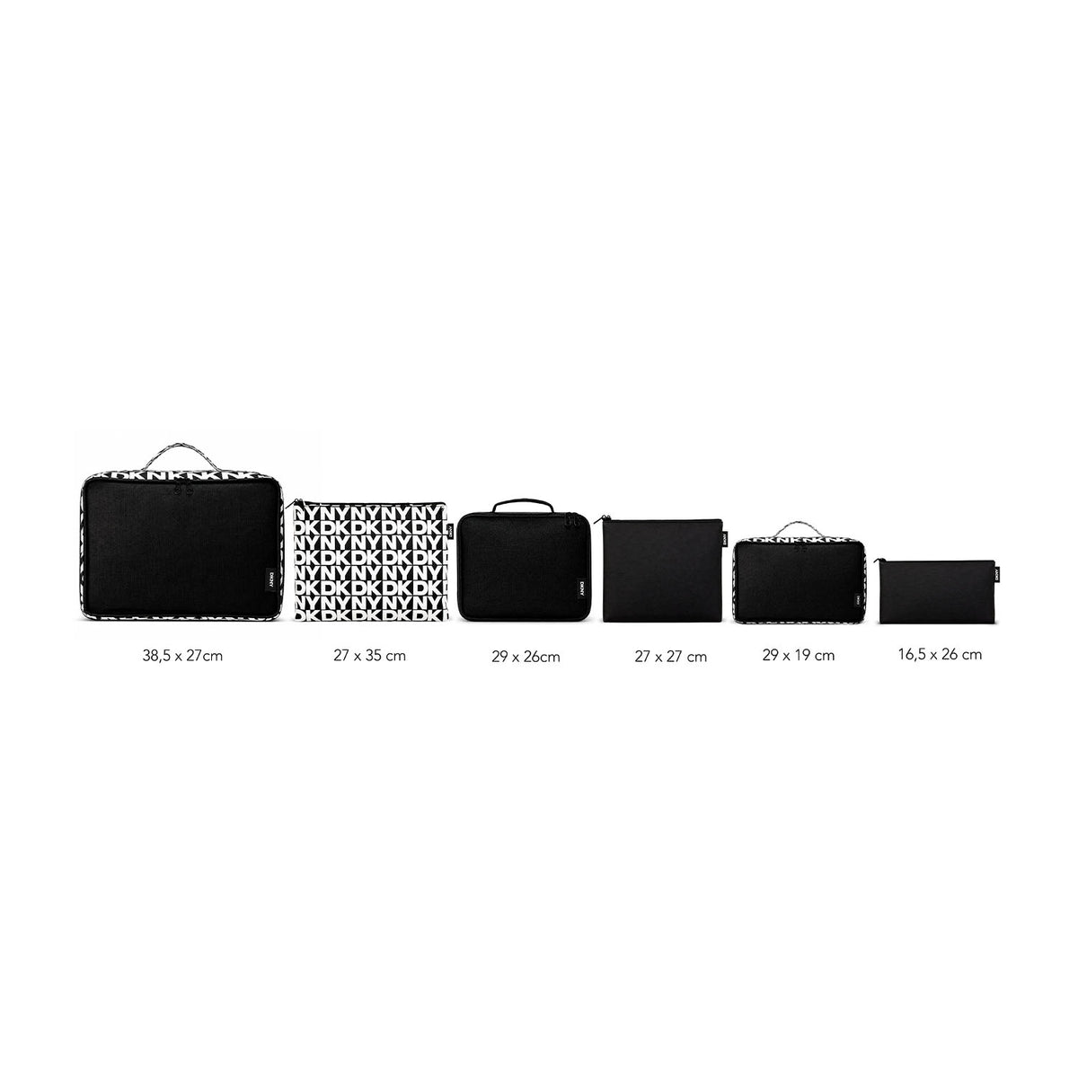 Pack 2 Maleta S+L Soho negra + Almohada + 6 organizadores de viaje DKNY