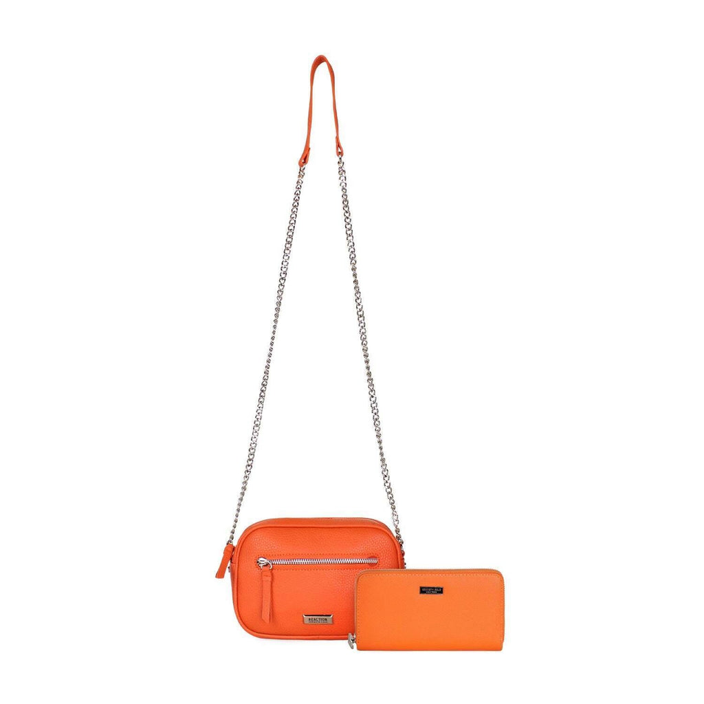 Pack Cartera calixta + billetera de mujer Bessie naranja