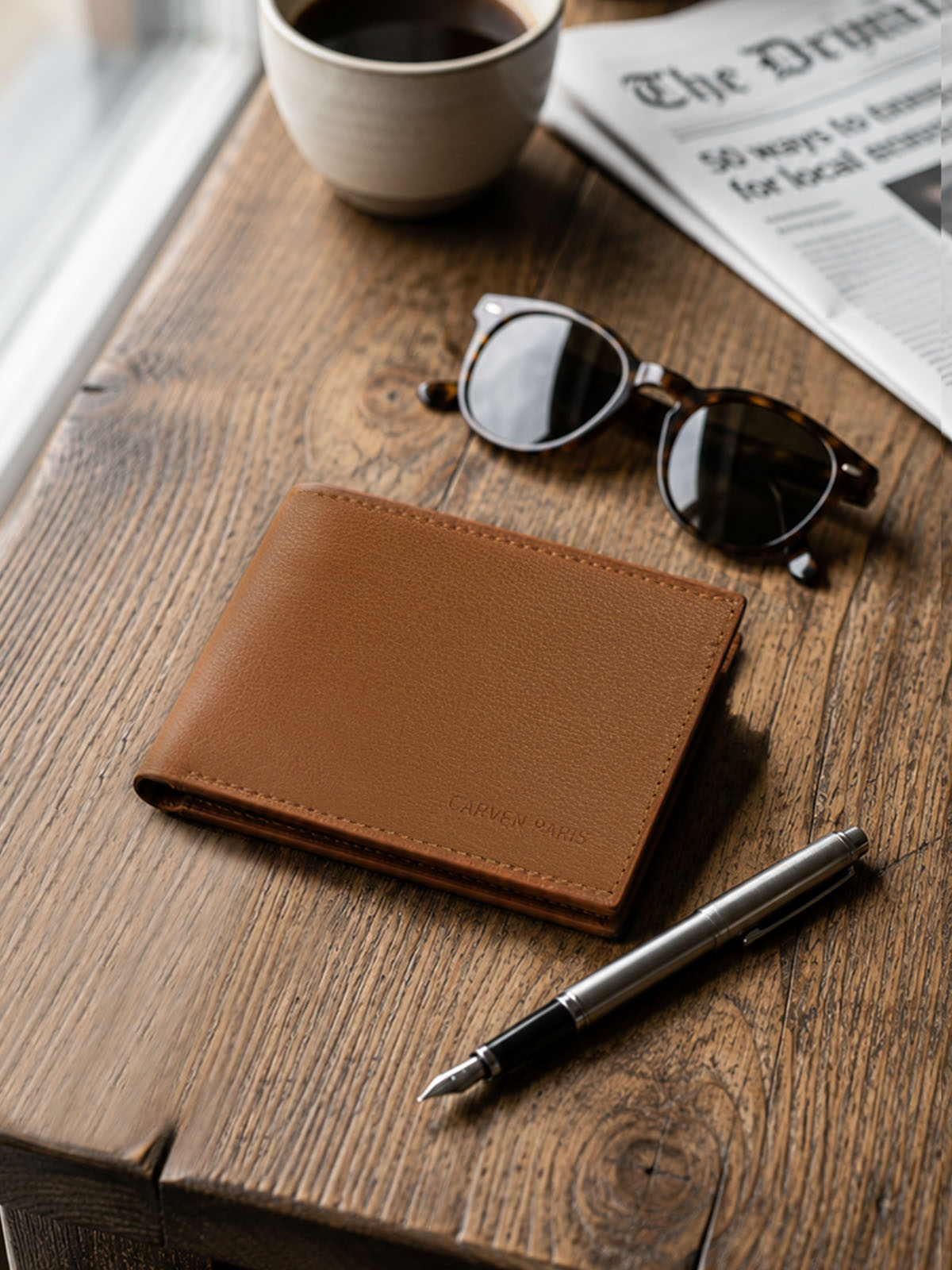 Billetera hombre Bruno café con monedero Carven Paris