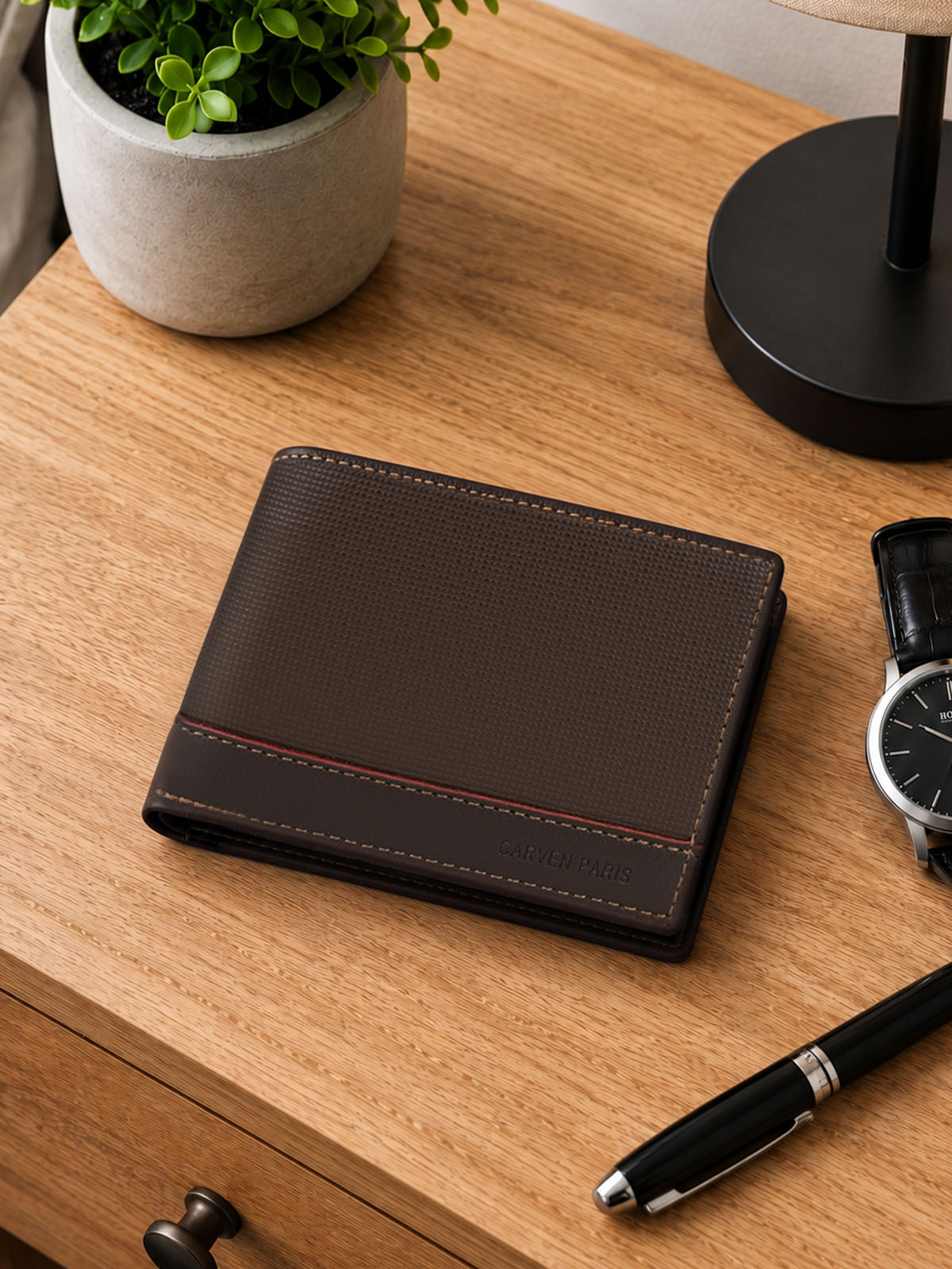 Billetera hombre Gino café oscuro con monedero  Carven Paris