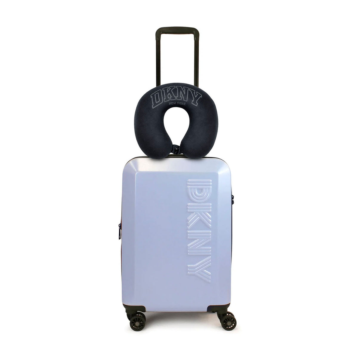 Pack Maleta Cabina 10kg DKNY Beveled celeste + Almohada de Viaje Varsity negra