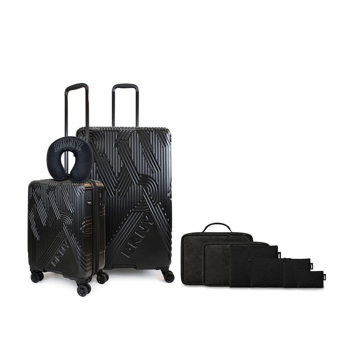Pack 2 Maleta S+L City Scape + Almohada + 6 organizadores negro DKNY