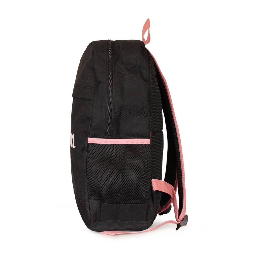 Pack mochila Atom negra + estuche Charlotte rosado
