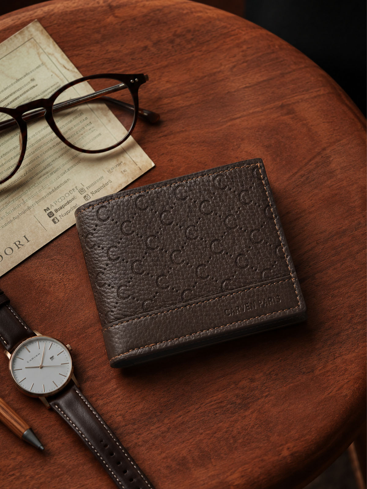 Billetera hombre Lucca café oscuro con monedero Carven Paris