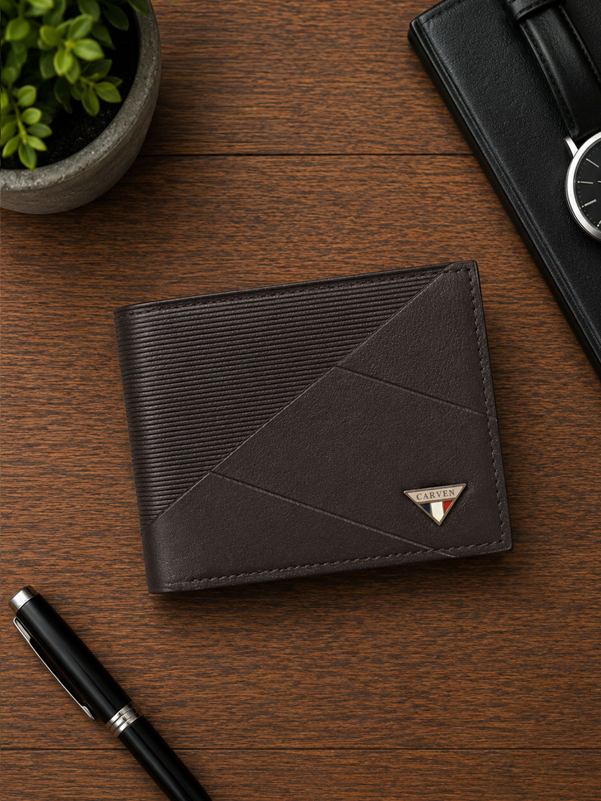Billetera hombre Enzo café oscuro con monedero Carven Paris