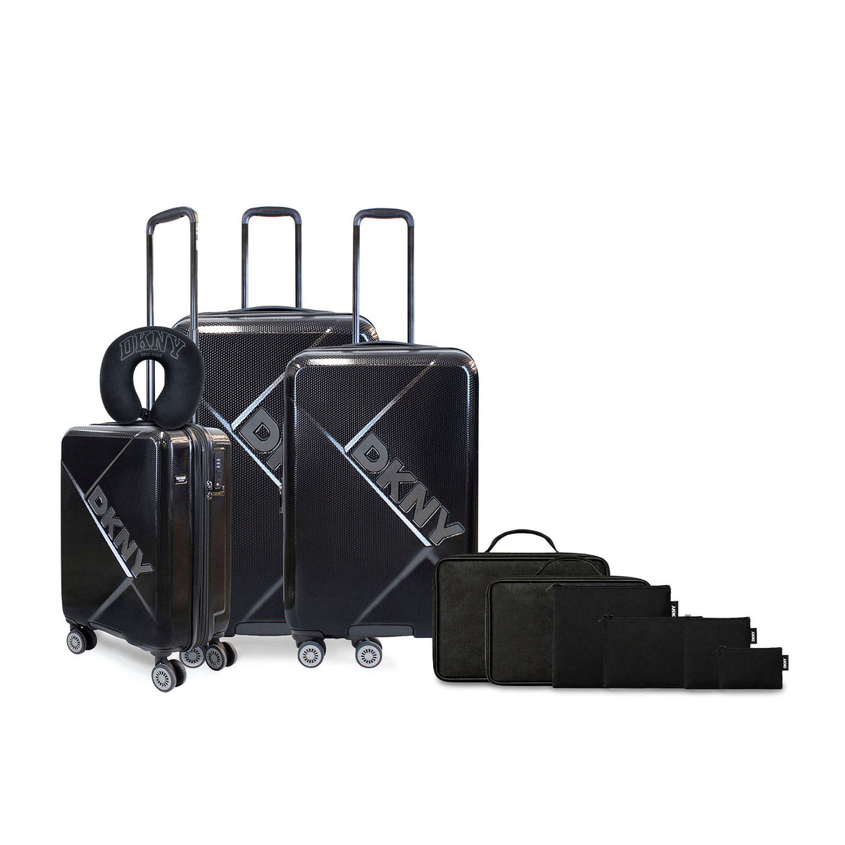 Set 3 Maletas DKNY Your Call negra + Almohada + 6 organizadores bk