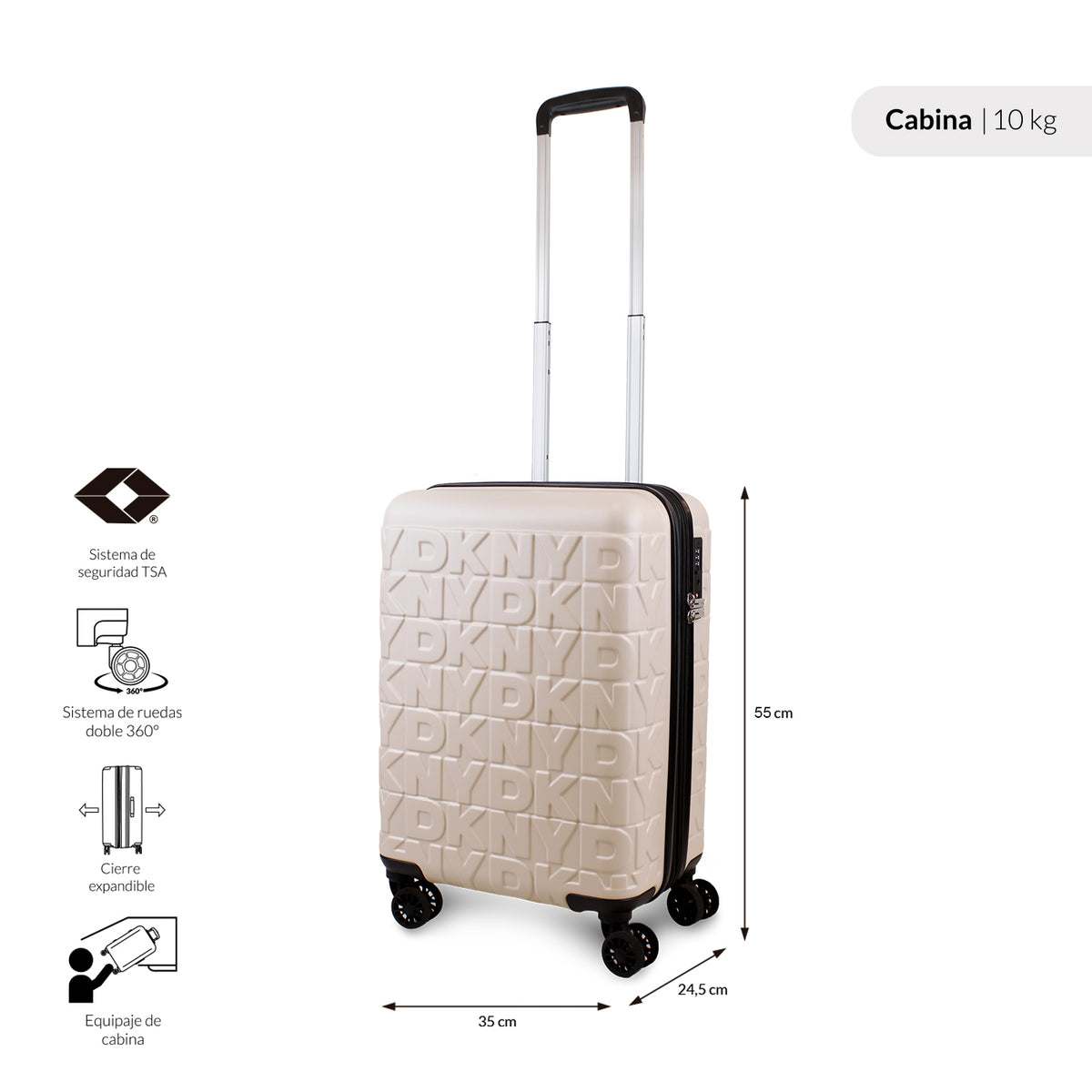 Set Maletas S+M+L Meghan beige + Almohada + Organizador 6 Piezas DKNY