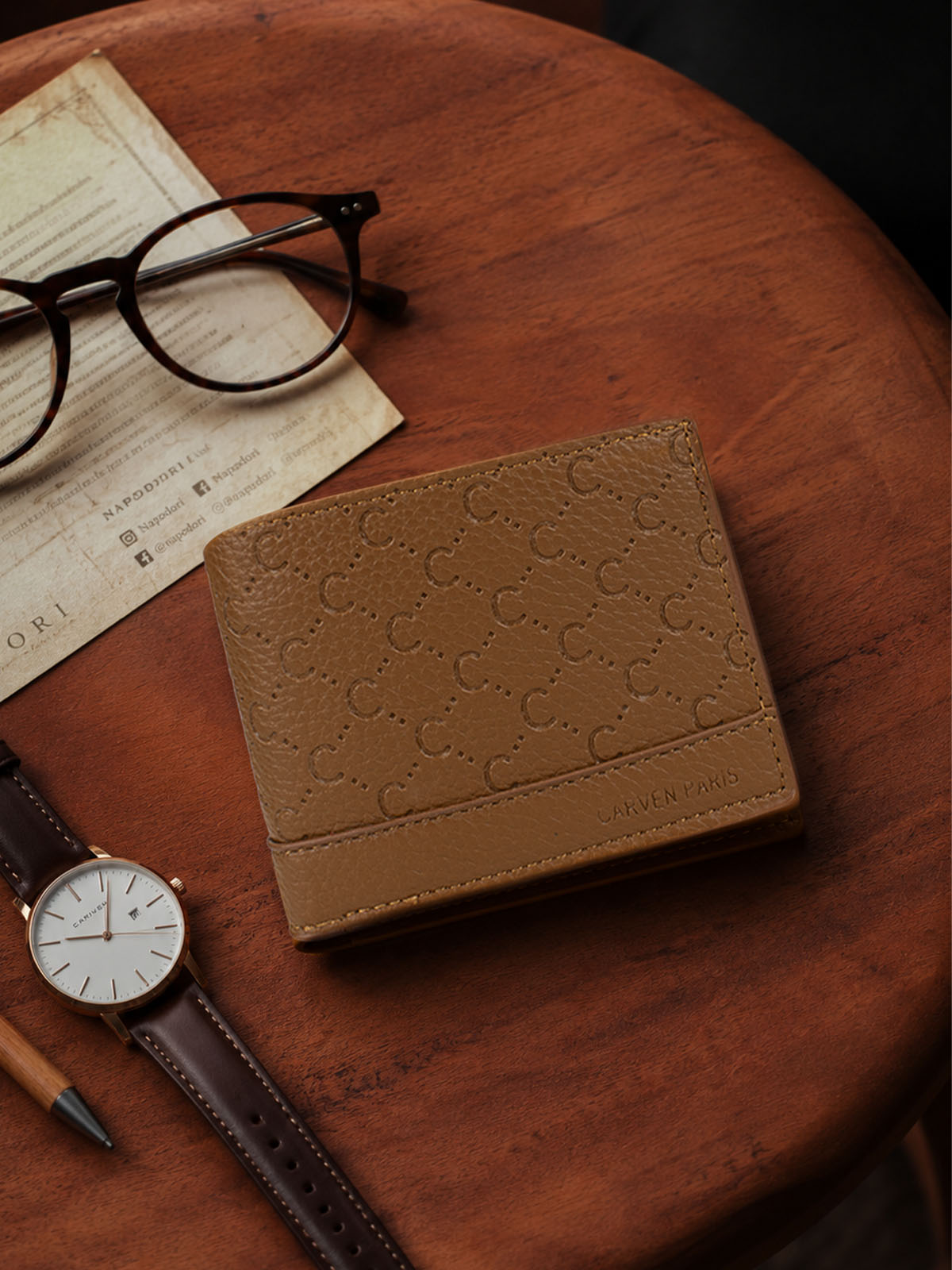 Billetera hombre Lucca café con monedero Carven Paris