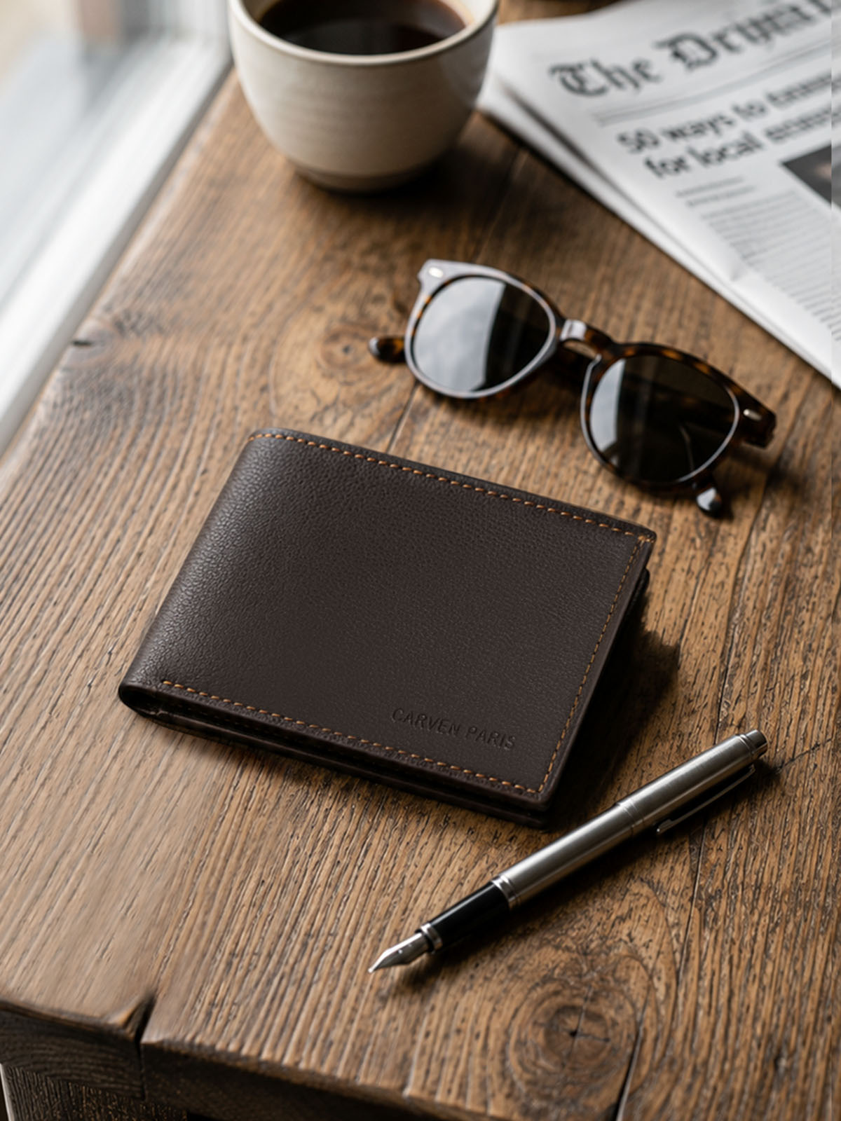 Billetera hombre Bruno café oscuro con monedero Carven Paris
