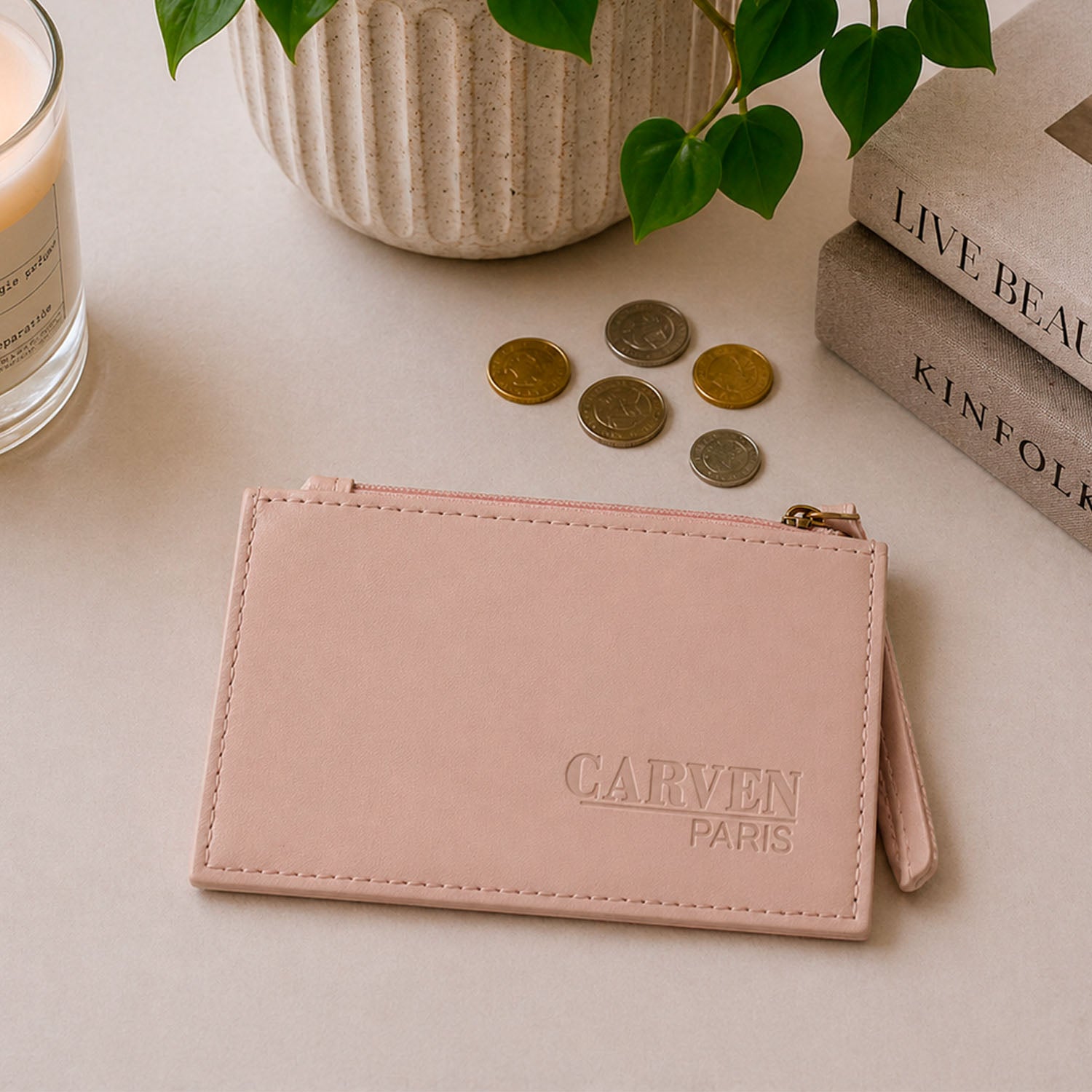 Tarjetero billetera mujer con monedero Suny rosado Carven Paris