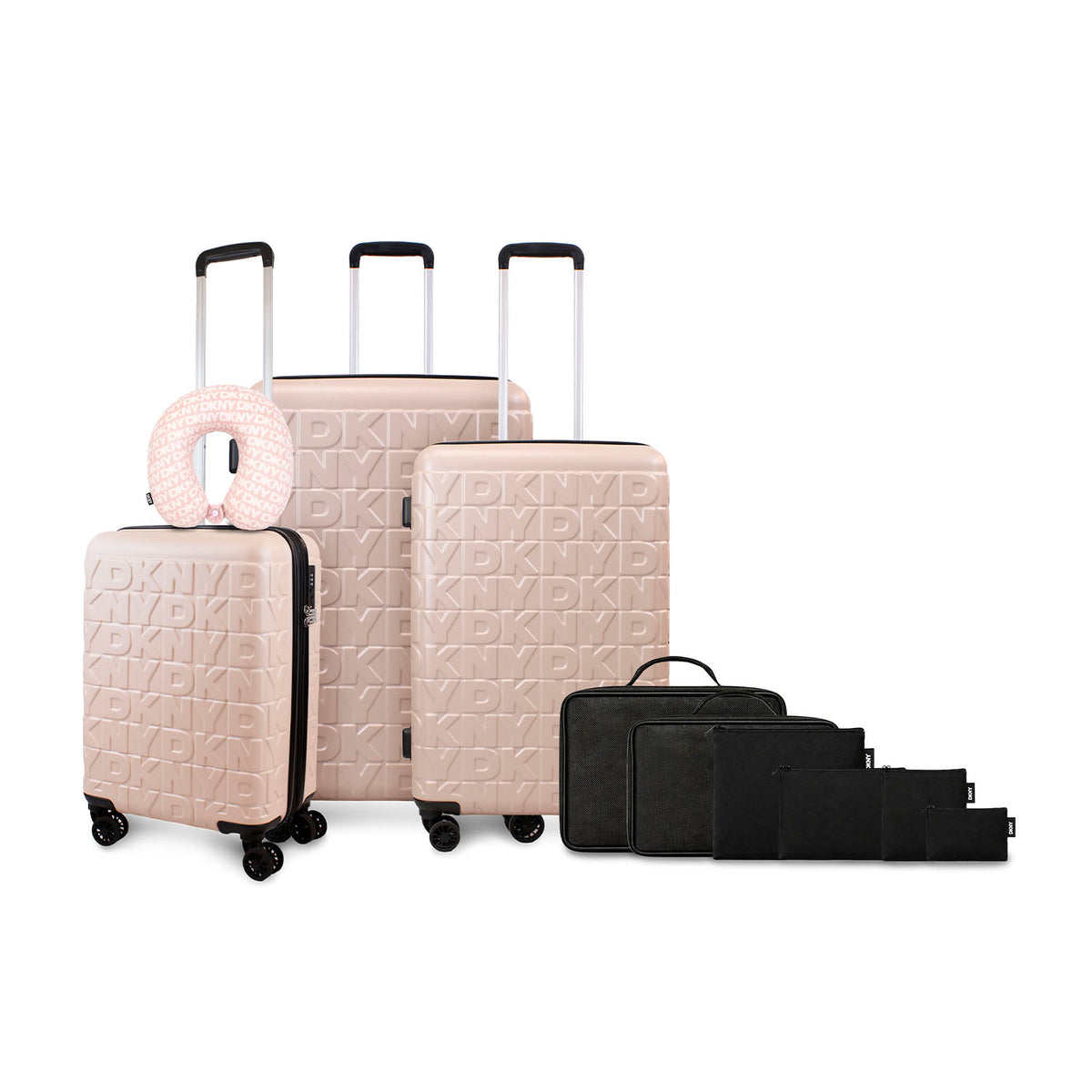 Set Maletas S+M+L Meghan Rosado + Almohada + Organizador 6 piezas DKNY