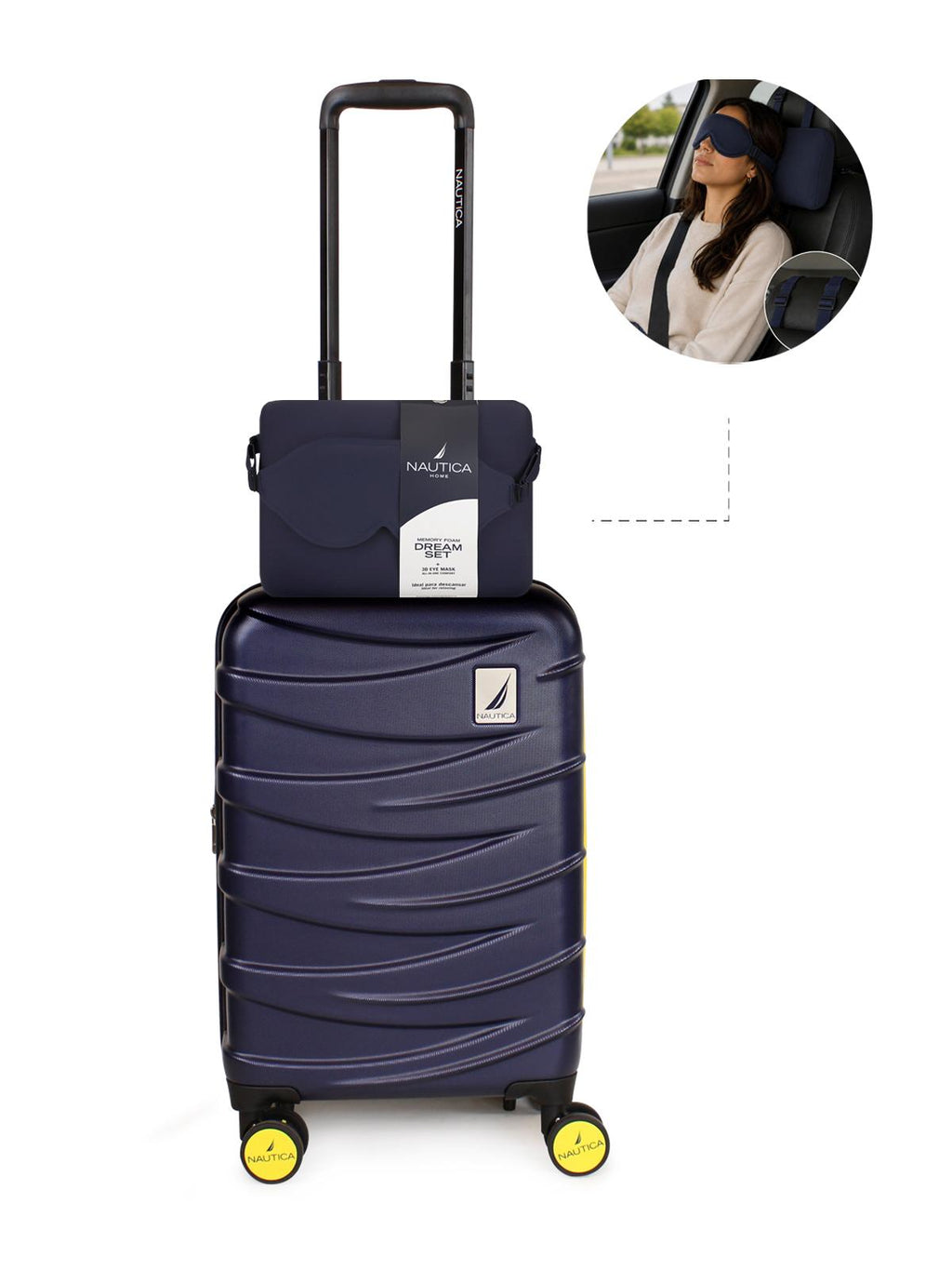 Pack Maleta de cabina Mónaco 10kg azul + Kit de sueño Nautica